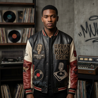 Chaqueta Varsity Acolchada con Capucha, Personalizada, Estilo B2B, Vintage, Urbana, con Parches Musicales, de Cuero, Resistente al Viento y Transpirable, para Hombre, Estilo Hip Hop, DJ, Turntable