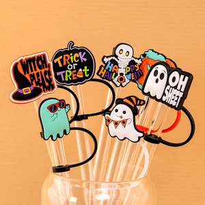 Wholesale Halloween 10MM Straw Topper Silicone Bat Pumpkin Spider Cute Drink Straw Cover Party Favor for Kids Adult Straw Topper - Product Image 2