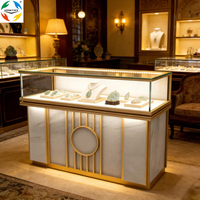 Kiosque à bijoux de luxe moderne pour centre commercial, ensemble complet d'agencements de magasin, présentoirs lumineux à LED en verre trempé et aluminium, écologiques et robustes