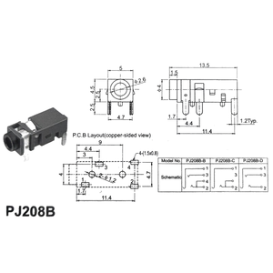 Conector de Audio Vertical DIP PJ-208B de 2.5mm, Enchufe Horizontal de 4 Pines con Carcasa de Plástico, Fácil Instalación en PCB - Product Image 6