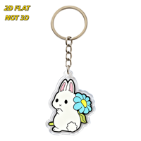 Porte-clés en acrylique Lapin Blanc Mignon avec Fleur Bleue, Pendentif Découpé Transparent et Chaîne Métallique, Accessoire Doux de Printemps