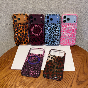 เคสโทรศัพท์มือถือแม่เหล็กแบบหรูหรา ลายเสือดาววิบวับ สำหรับ iPhone 18 17 16 15 Pro Max ลาย IMD สีนีออน ประดับเปลือกหอยวิบวับ - Product Image 1