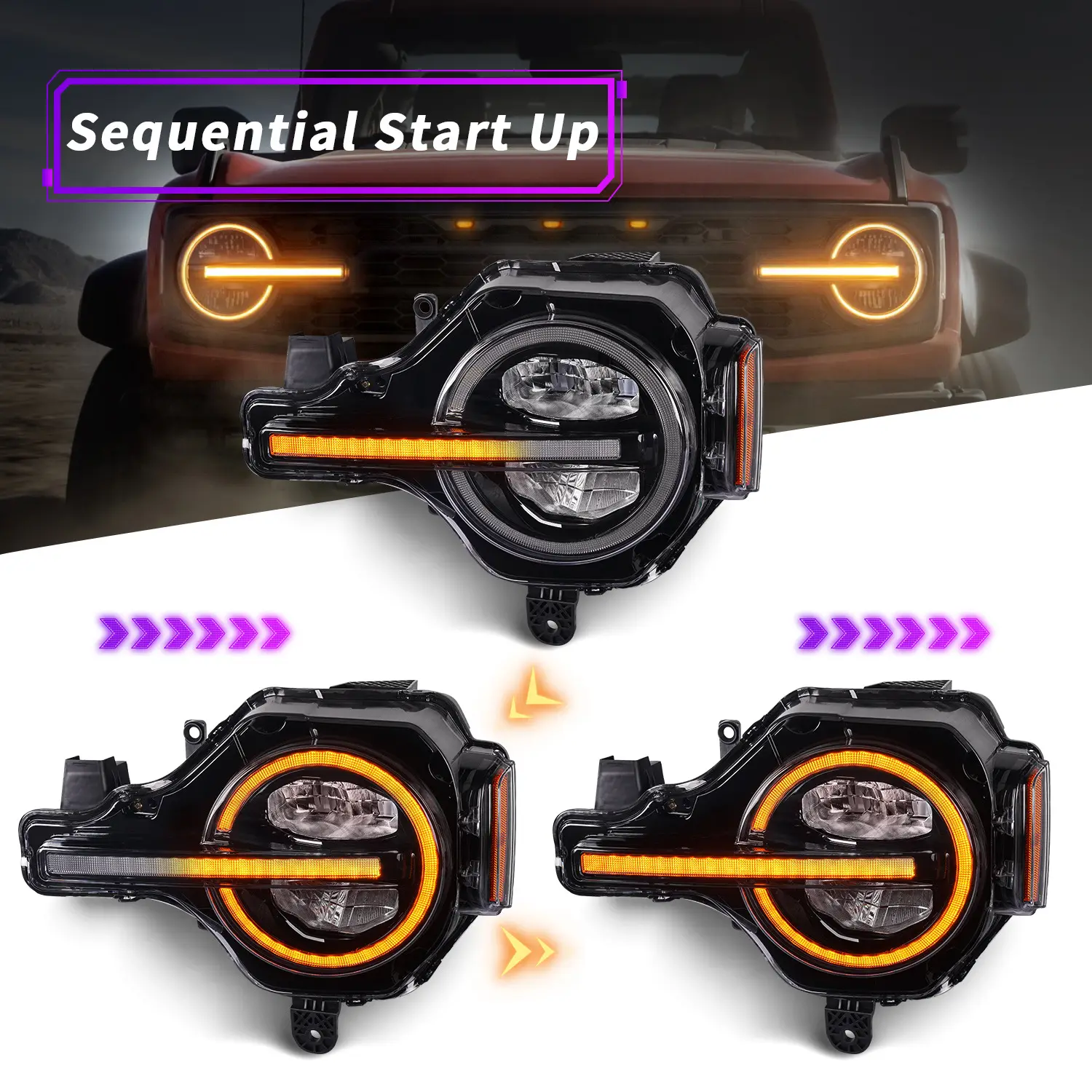 Mrd Voor Bronco Koplamp Rgb Wit Geel Led Koplamp Voor 2021-2023 Ford Bronco Us Versie Rgb