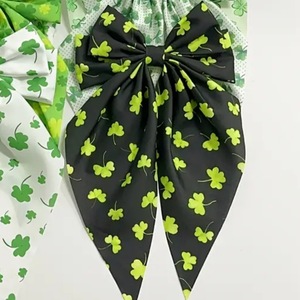 Nouveau vert imprimé nœud papillon ruban <span class=keywords><strong>pince</strong></span> à cheveux élégant clou de girofle à quatre feuilles épingle à cheveux St Patricks jour cheveux cravate - Product Image 5