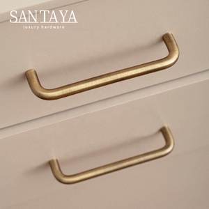 Poignée de meuble en laiton massif brossé Santaya en forme de U, bouton de tiroir en laiton massif, poignée longue moderne et simple pour armoire de cuisine - Product Image 6