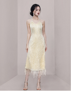 2023 estate nuove donne cinturino con frange vestito Sexy avvolgere la vita mostra vestito lungo francese sottile - Product Image 6