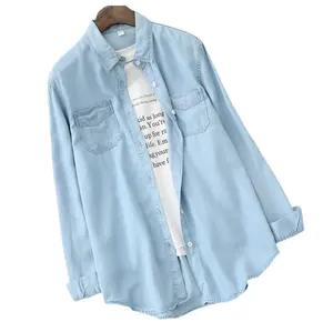 Abbigliamento da donna 2024 nuovi arrivi tencel camicie blu denim camicetta a maniche lunghe per la primavera