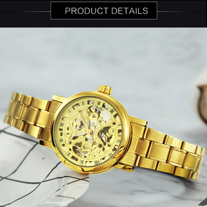 Reloj Automático de Lujo WINNER para Mujer, Elegante, Esqueleto, de Acero Inoxidable Dorado, 32 mm, Resistente al Agua, con Pantalla de Cristal - Product Image 3