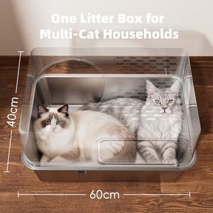 Caixa de Areia para Gatos Extra Grande em Aço Inoxidável e Plástico, Anti-respingo, Totalmente Fechada, Desmontável, Suprimentos para Animais de Estimação de Dupla Função - Product Image 3