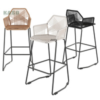 Chaise haute de bar en rotin et métal, chaise de jardin en osier, chaise de bar en aluminium pour terrasse, chaise de bar de café imperméable, chaise de bar d'extérieur en corde tressée