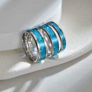 Nouveautés : Bague en acier inoxydable bleu holographique avec incrustation scintillante |   Bague de mode pour hommes et femmes - Product Image 3