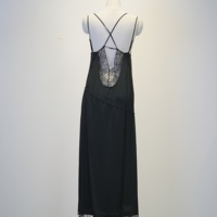 Robe élégante en acétate 100% pour femmes, avec dentelle, col en V, bretelles spaghetti, robe longue, robe de soirée noire minimaliste sexy