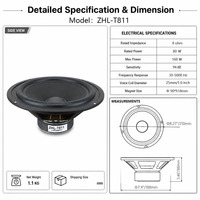Haut-parleur PA 8 pouces 80W AES, bobine vocale OFC 25mm, basses profondes 39Hz, woofer haute sensibilité pour montage mural ou au plafond, vente en gros audio