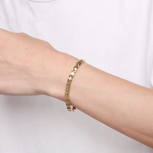 Brazaletes ajustables de cadena y eslabones de acero inoxidable biomagnético unisex, joyería de aniversario de moda - Product Image 4