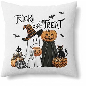 Housse de coussin décorative en velours côtelé pour Halloween, motif maison hantée, citrouilles, sorcières et chauves-souris, OEM/ODM pour la décoration intérieure - Product Image 2