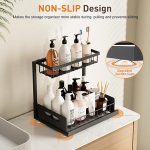Organizador debajo del fregadero, estante organizador de gabinete extraíble de metal, organizadores de baño de <span class=keywords><strong>cocina</strong></span> y almacenamiento con cajón deslizante - Product Image 6