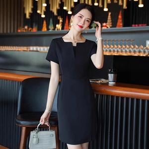 Women's Professional Sheath Dress Square Collar Solid Color Polyester Front Desk Work Uniform White Black Green - Product Image 3