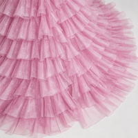 Robe de soirée rose à épaules dénudées ornée de diamants, haute couture, en tulle scintillant, à volants, pour le bal et les événements.