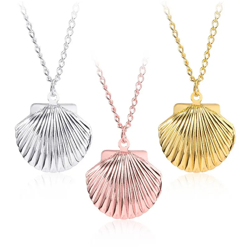 Gold plated Rose Gold Silver Color Fashion Jewelry Hot Summer Beach Gift Can Open Locket Shell Pendant Necklace With Chain