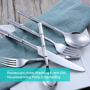 Juego de Cubiertos de Acero Inoxidable de 5 Piezas, Cubiertos de Bambú Plateados para Bodas y Restaurantes - Product Image 5