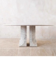 Table de salle à manger moderne en marbre blanc de Carrare naturel pour hôtel de luxe, restaurant, table et chaises pour 8 personnes en marbre