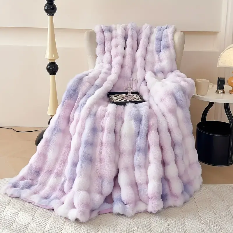 Hot Sale Soft Shaggy Short Plush Mink Blanket Luxury Tie Dye Colorful Faux Rabbit Fur Throw Blanket For Winter Bed Sofa