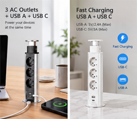 Prise de bureau escamotable manuelle avec 3 prises CA + USB-A + USB-C 20W 16A, en cuivre et ABS, norme européenne IP20