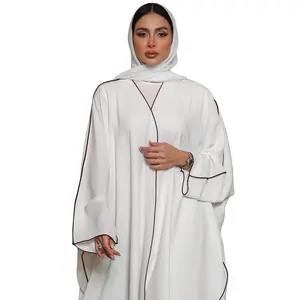 Neue Abaya Burqa Khaleeji offene Abaya schwarze Farbe Dubai muslimisches Modedesign für Damenkimono 2024