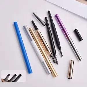 Contenitore cosmetico in plastica penna per sopracciglia argento sottile confezione senza Logo matita per sopracciglia con pennello