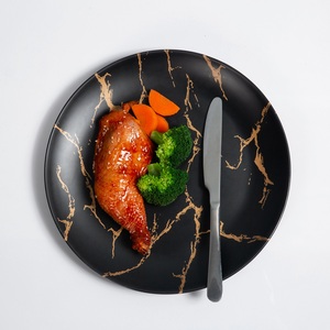 Juego de Vajilla de Melamina con Estampado Dorado Denar, Juego de Vajilla de Mármol Negro, Vajilla para el Hogar con Efecto Mármol Dinar - Product Image 6