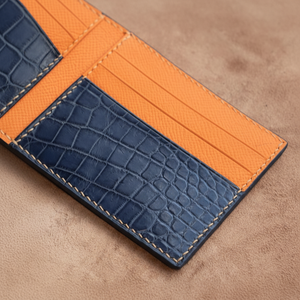 Billetera de cuero genuino para hombre, billetera masculina de cuero OEM/ODM, Color azul marino de lujo - Product Image 1