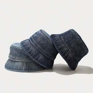 Vintage Washed Denim Bucket Hat Trendy Simple <b>Small</b>-Brimmed Foldable Fisherman Hat - Product Image 1