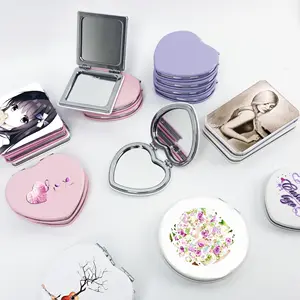 Vente en gros Petit miroir de poche personnalisé Miroir de maquillage double face en cuir Mini miroir compact de voyage de marque privée