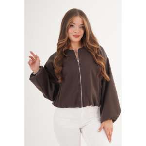 Chaqueta Bomber Marrón para Mujer con Cierre y Forro Interior, Producto al por Mayor - Product Image 4
