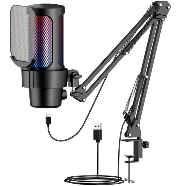 M8-35 Professional Condenser Microphone Studio Recording Podcast Equipment Kit Live Stream USB RGB Gaming Microphone With Stand