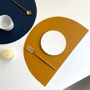 PU Leather <b>Placemat</b> for Table Insulation Pads Tableware Waterproof Oil-proof Semicircle Table Mats Home Decoration Kitchen Tool - Product Image 3