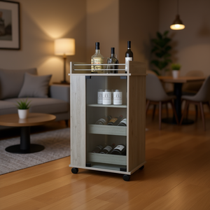 Carrito de bar con puerta de vidrio Light Gray Willow Park, con portabotellas y ruedas, juego para servir bebidas - Product Image 2