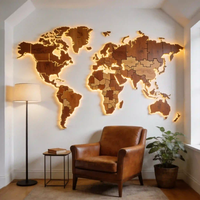 Décoration murale en bois 3D de la carte du monde avec rétroéclairage LED - Idéale comme cadeau pour les bureaux, les salons et les passionnés de voyages