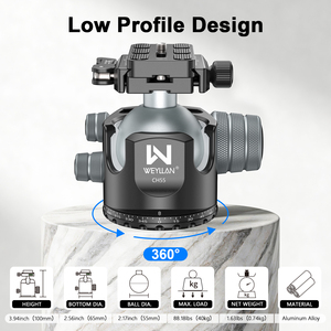 WEYLLAN CH55L Cabezal de Bola Arca con Liberación por Palanca, 55mm, Perfil Bajo, Resistente, para Trípode, Cabezal de Cámara, Carga 88lbs/40kg L91 - Product Image 4
