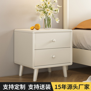 Ivory <b>White</b> Solid Wood Nightstand With Double Drawers Assembled Bedroom <b>Storage</b> <b>Cabinet</b> For Adults And Elderly - Product Image 4