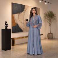 Ensemble Abaya Deux Pièces en Polyester ODM avec Broderie de Cordes Exquise et Strass, Tenue Modeste pour Femmes Musulmanes, Idéal pour l'Aïd, les Mariages et les Fêtes