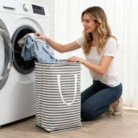 Panier à linge pliable portable avec longues poignées, panier à linge robuste, conception peu encombrante