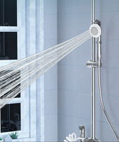 Pommeau de douche effet pluie chromé, design taille fine, arrêt d'eau à un bouton, trois vitesses réglables, buse de massage dorsal, pour salle de bain