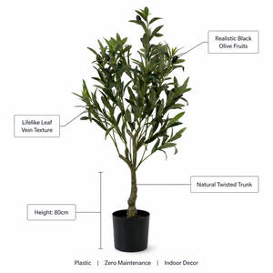 Albero di Ulivo Artificiale con Frutti 80cm, Pianta di Ulivo Finta in Vaso di Plastica per Interni, Decorazione per Casa, Soggiorno, Ufficio - Product Image 4