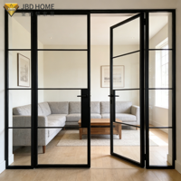 Porte battante en verre à cadre métallique noir, double vitrage trempé, isolation thermique, gain de place, pour appartement et sous-sol - Offre Spéciale