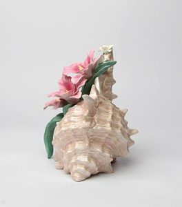 Vaso in <span class=keywords><strong>Ceramica</strong></span> Personalizzato, Regalo in Fine Porcellana con Fiori di Orchidea Rosa e Narciso in Figurina a Forma di Conchiglia - Product Image 6