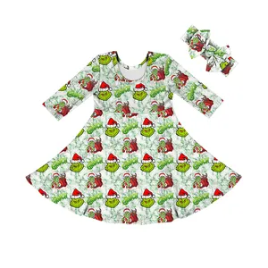 48BQA089婴儿圣诞夏季棉绿色连衣裙学步女孩冬季用品2年