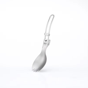 Cuillère-fourchette pliable en titane ultralégère, couverts de camping, manche pliable en titane, gris argenté, logo personnalisable, voyage - Product Image 3