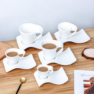 Creative European-Style Ceramic Wave Coffee <strong>Mug</strong> with Saucer Spoon <strong>Small</strong> Luxury Household Simple Pure White for Afternoon Tea - Product Image 2