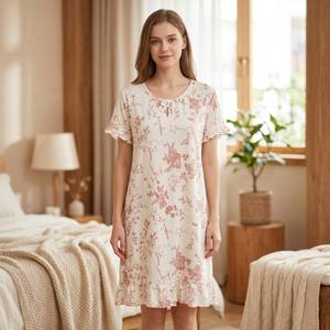 Camicia da Notte Estiva in Fibra di Latte con Volant e Fiocco, Manica Corta, Taglie Forti, Stile Casual Sweet Toile, Prezzo di Fabbrica - Product Image 3